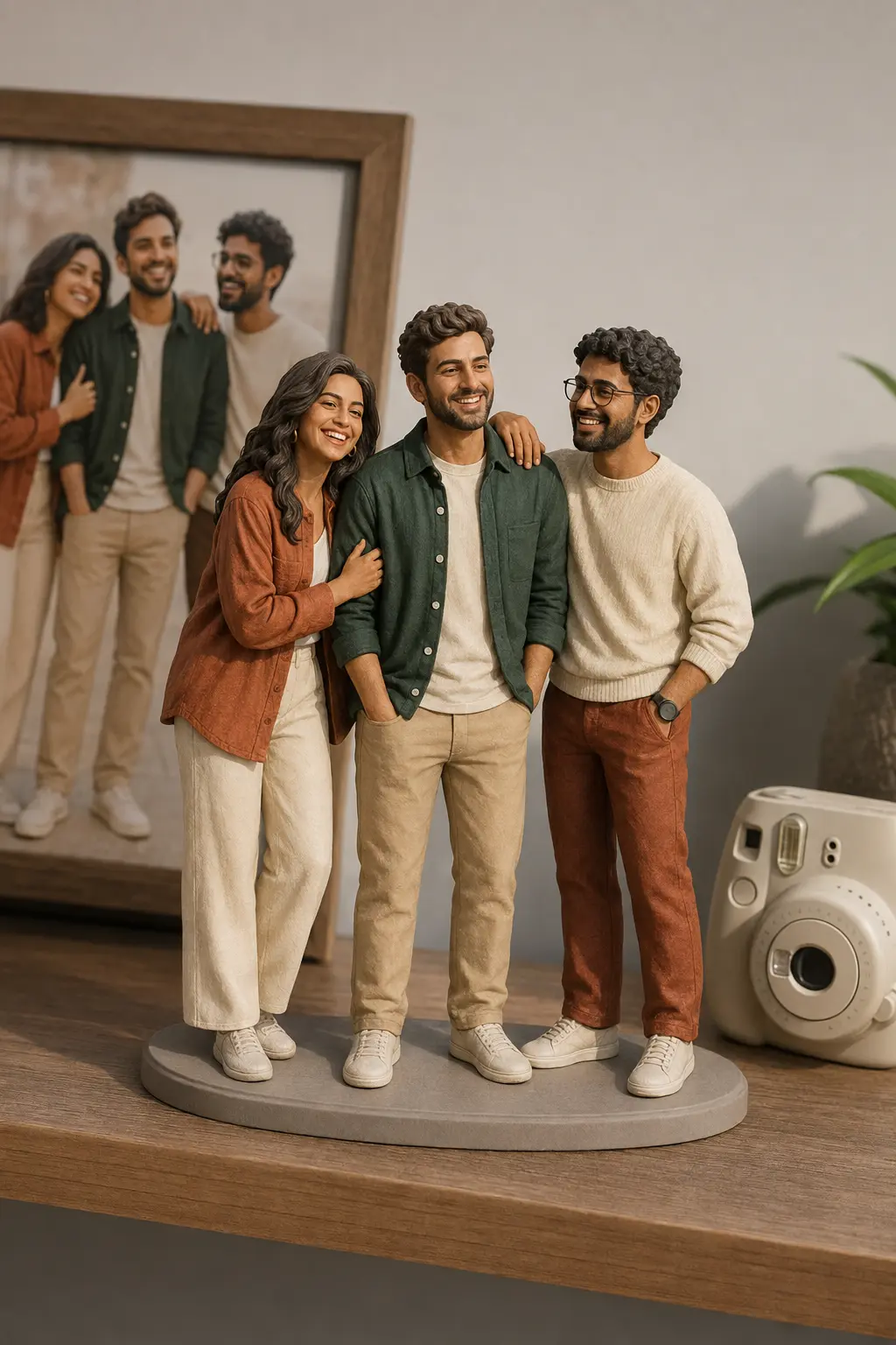 Full-color personalized friends figurine with three people on a shared base